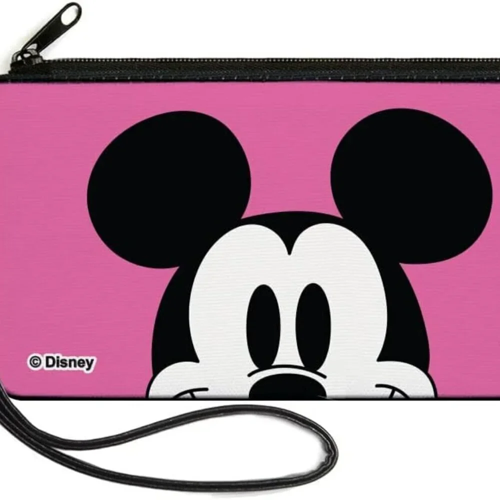 Disney Canvas Wallet Zip Clutch Pink Mickey Mouse Face Casual Cartoons
